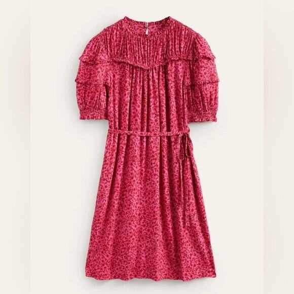 Boden Pink & Red Yoke Detail Belted Jersey Mini Dress Women’s Size 6 Tall - Picture 1 of 7